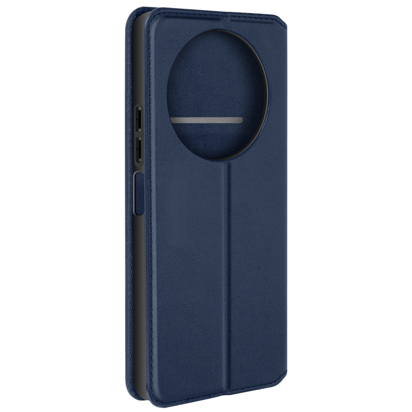 Custodia blu per telefono. La custodia è chiusa.