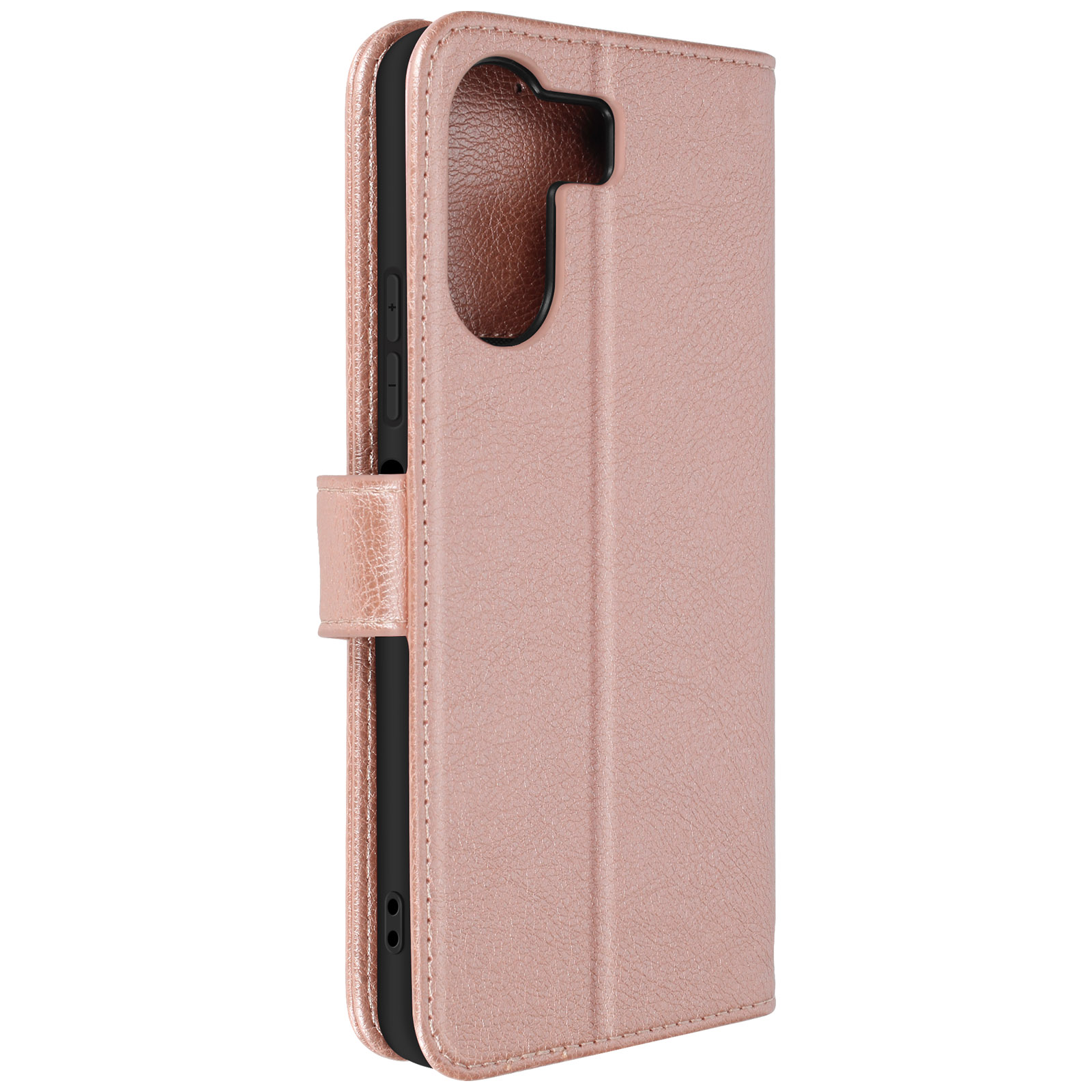 Custodia per telefono rosa, chiusa, con un telefono all'interno.