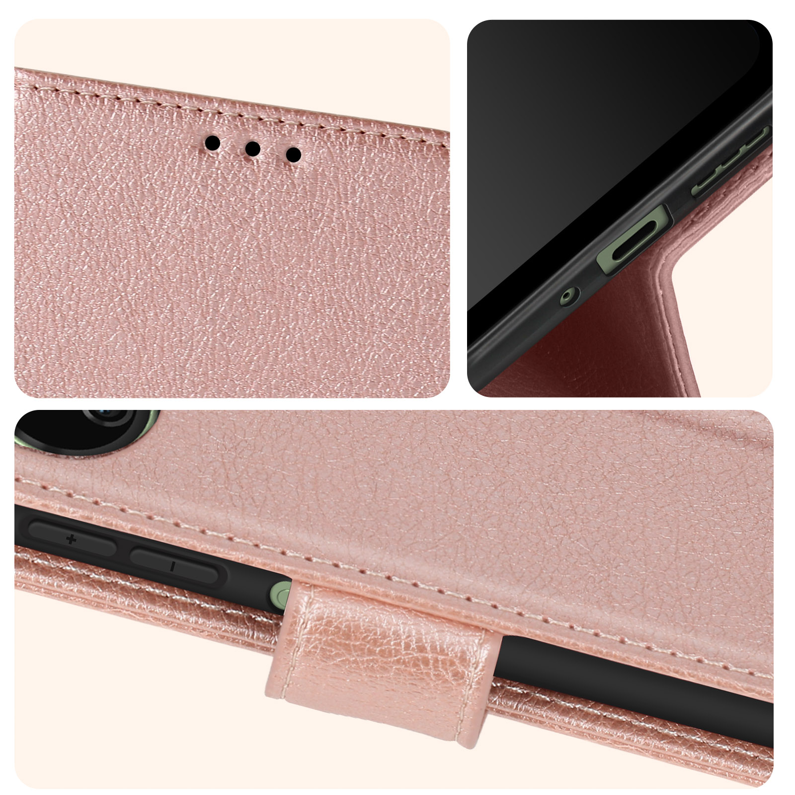 Custodia rosa per telefono con dettagli del telefono e del design della custodia.