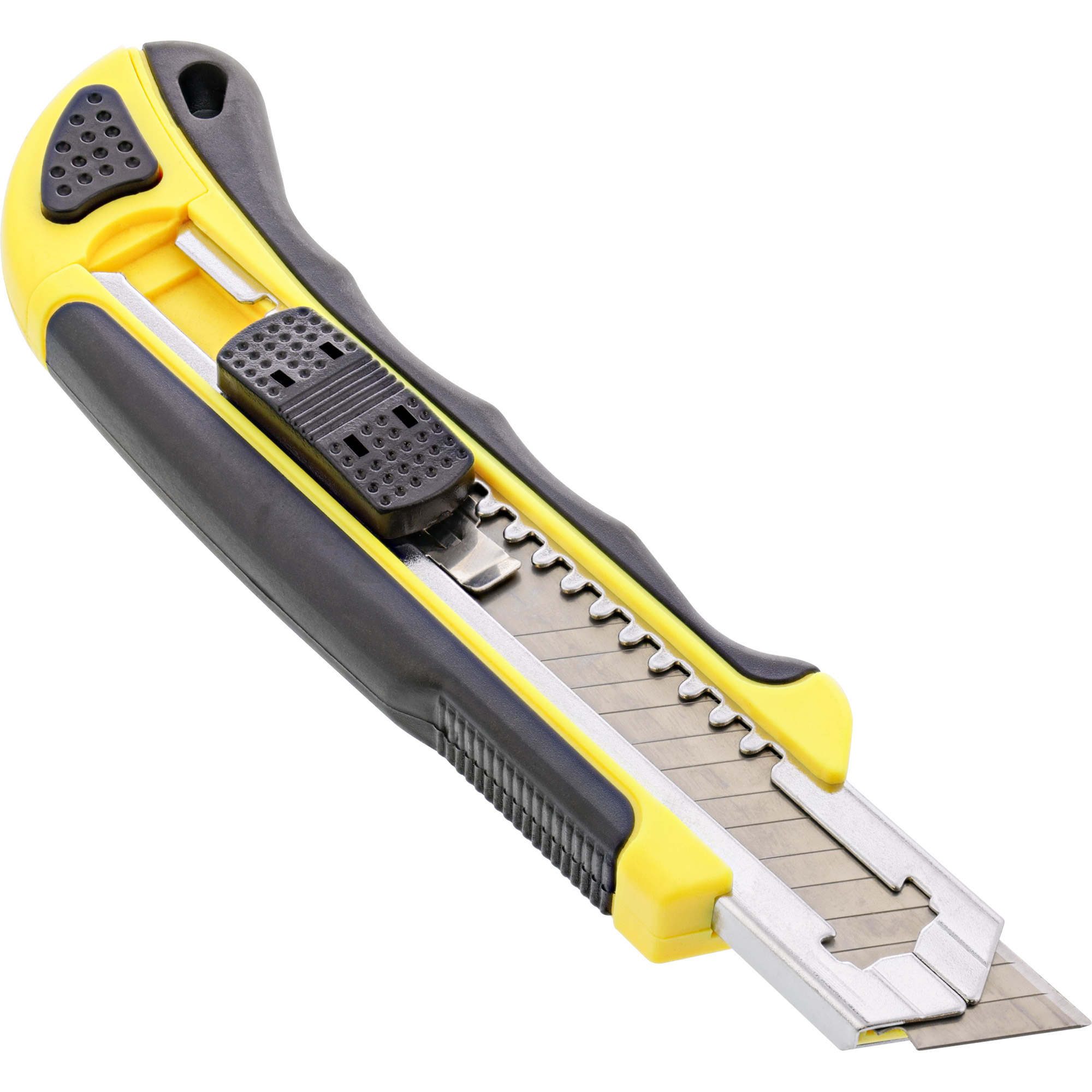 Gelb-schwarzes Universalmesser mit silberner Klinge.