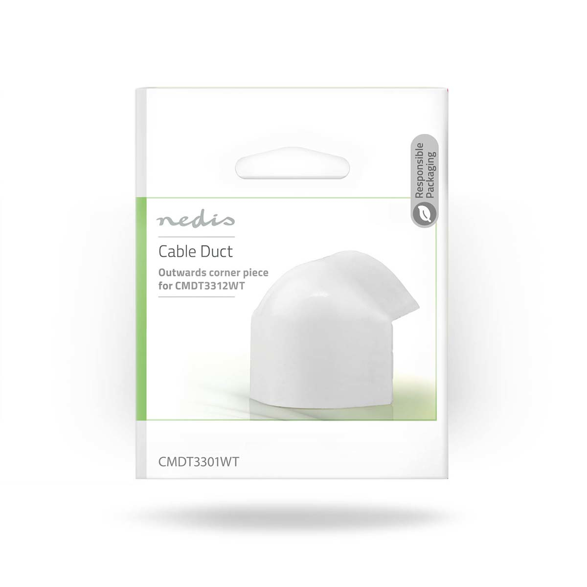Verpackung für ein Kabelkanal-Eckstück. Text: 'Kabelkanal'. Die Verpackung ist weiß und grün.
