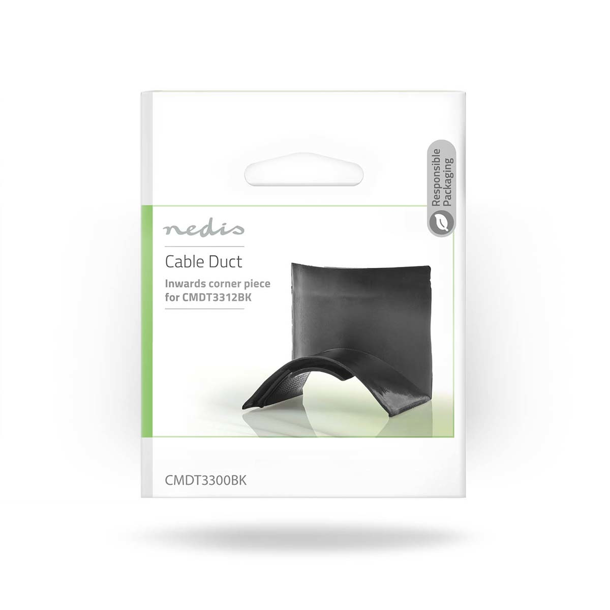 Eine Kabelkanal-Verpackung mit einem schwarzen Eckstück in der Mitte.
