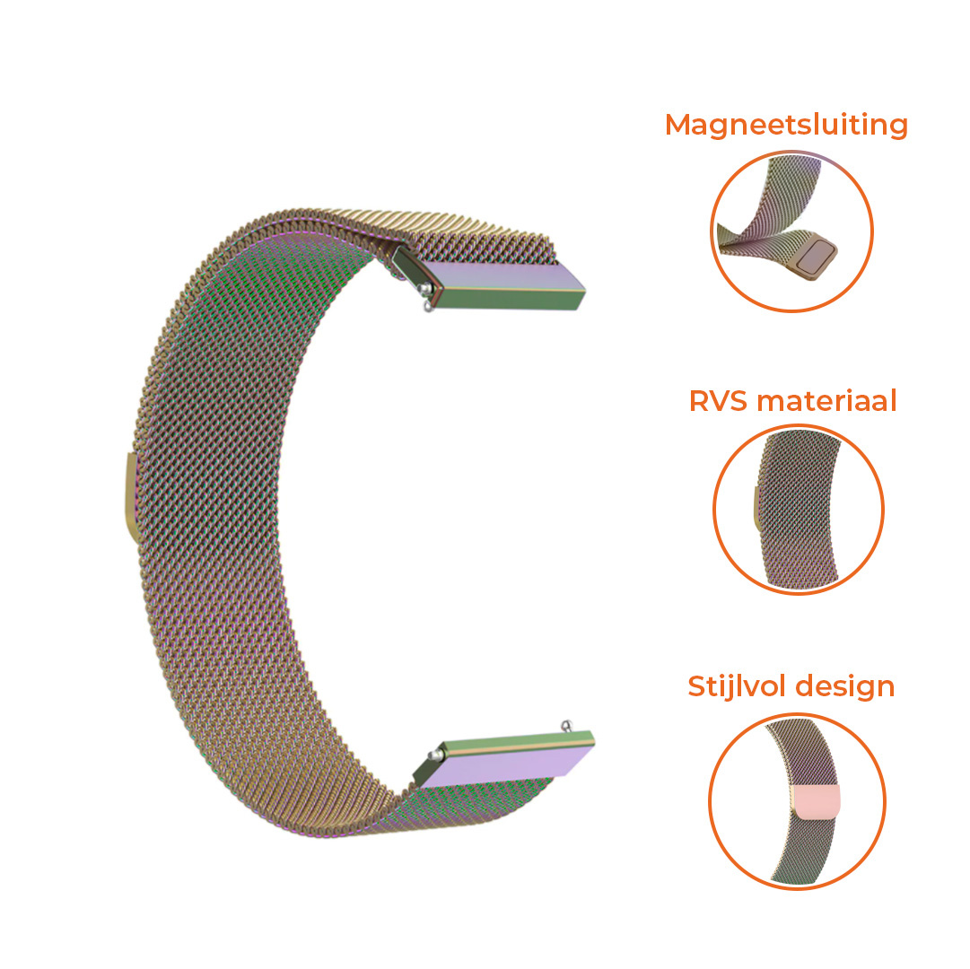 Ein Uhrenarmband mit Mesh-Design und Magnetverschluss. Das Armband ist bronzefarben, mit hervorgehobenen Details.