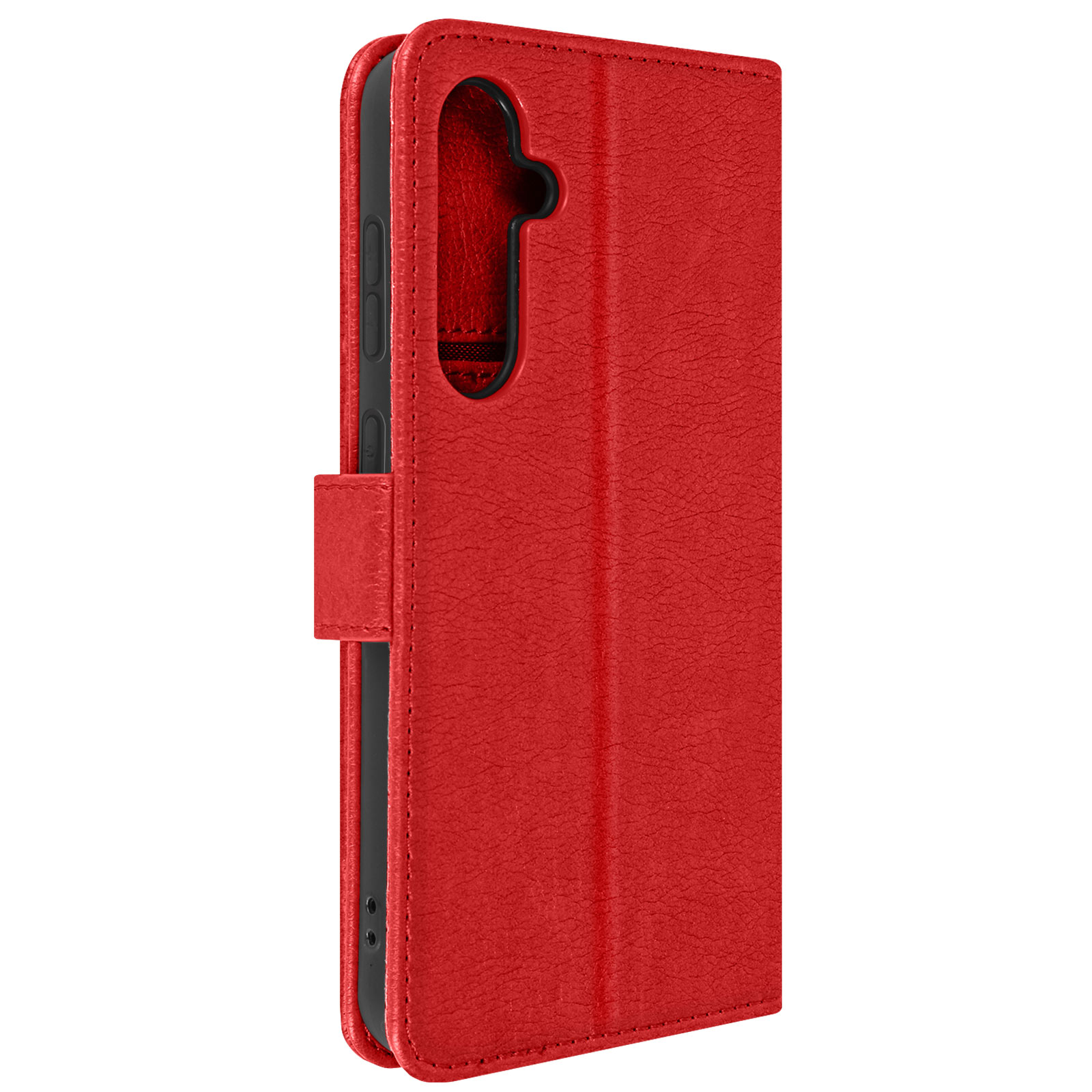 Custodia per telefono rossa chiusa, con ritaglio per fotocamera e chiusura.