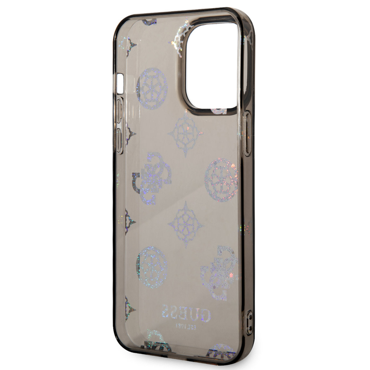 Custodia trasparente Guess con motivi glitterati.
