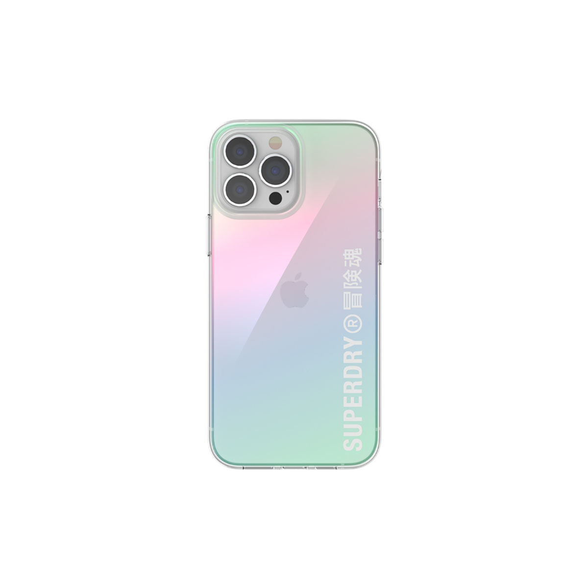 Custodia per iPhone con sfumatura rosa, blu e verde. Il logo SUPERDRY® è bianco.