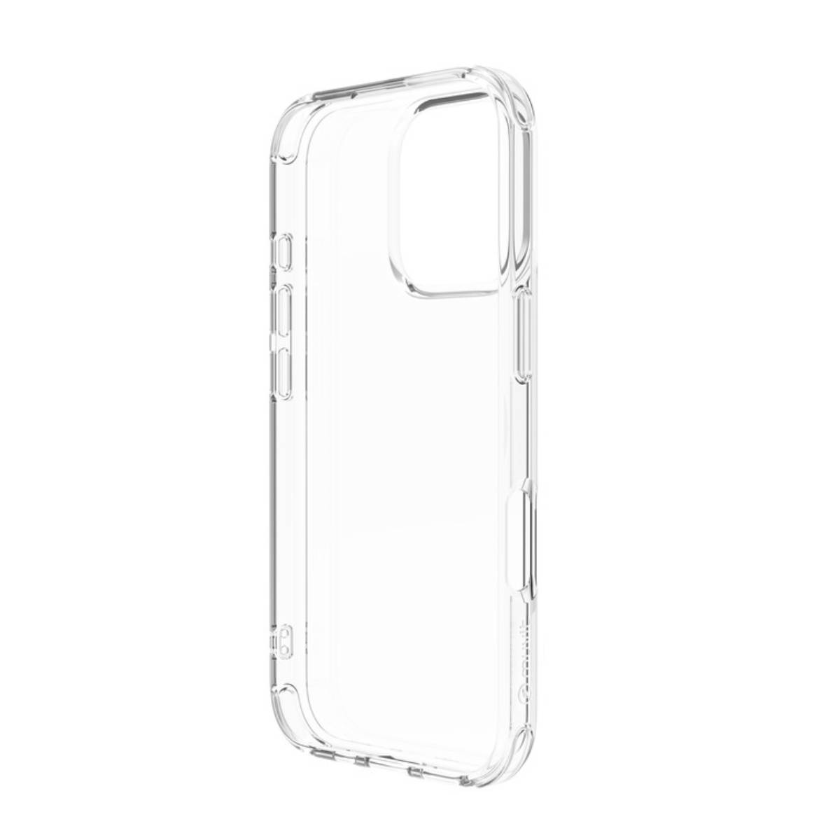 Custodia trasparente per telefono, plastica trasparente. La custodia è vuota.