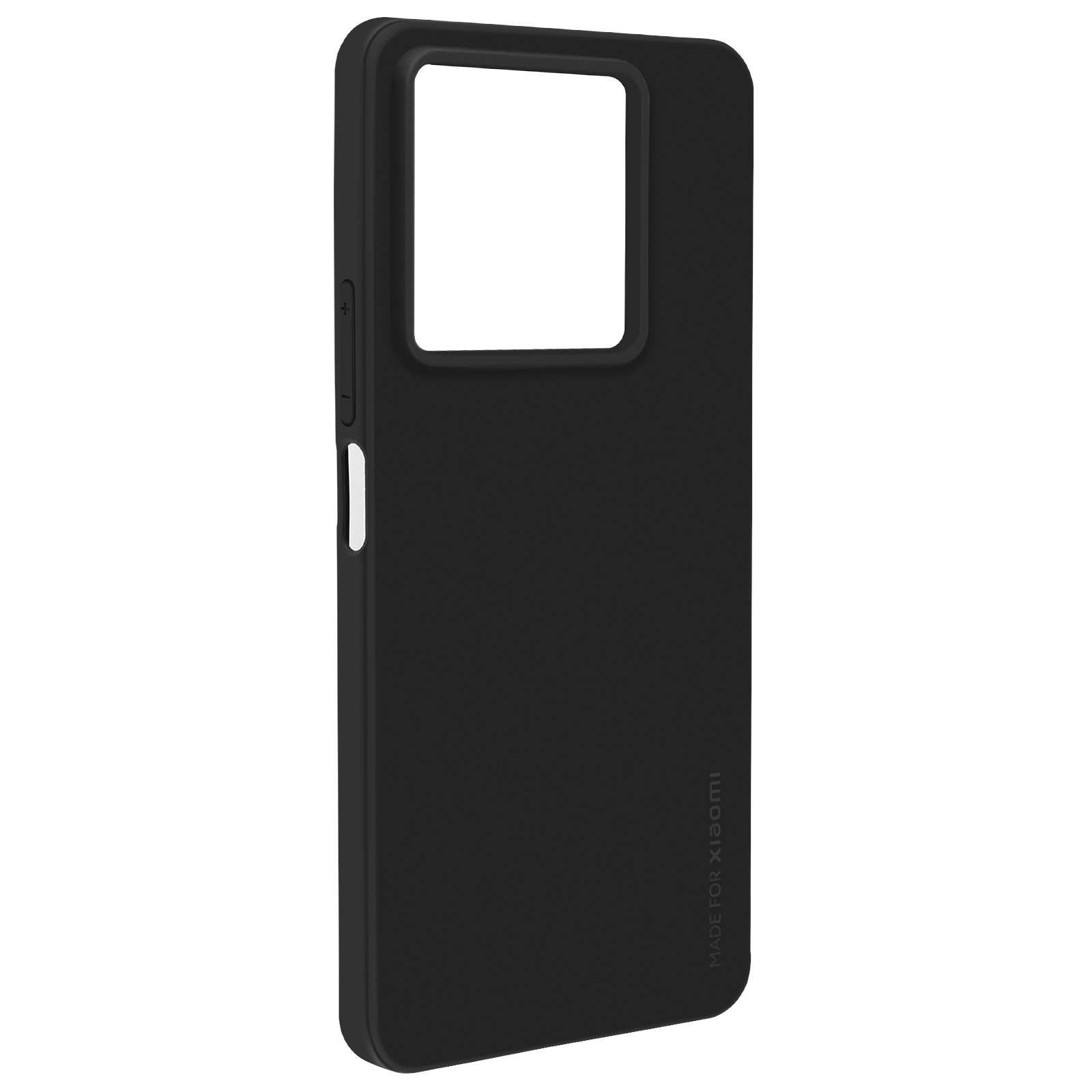 Schwarze Handyhülle. Quadratischer Kameraausschnitt. Made for Xiaomi Text.