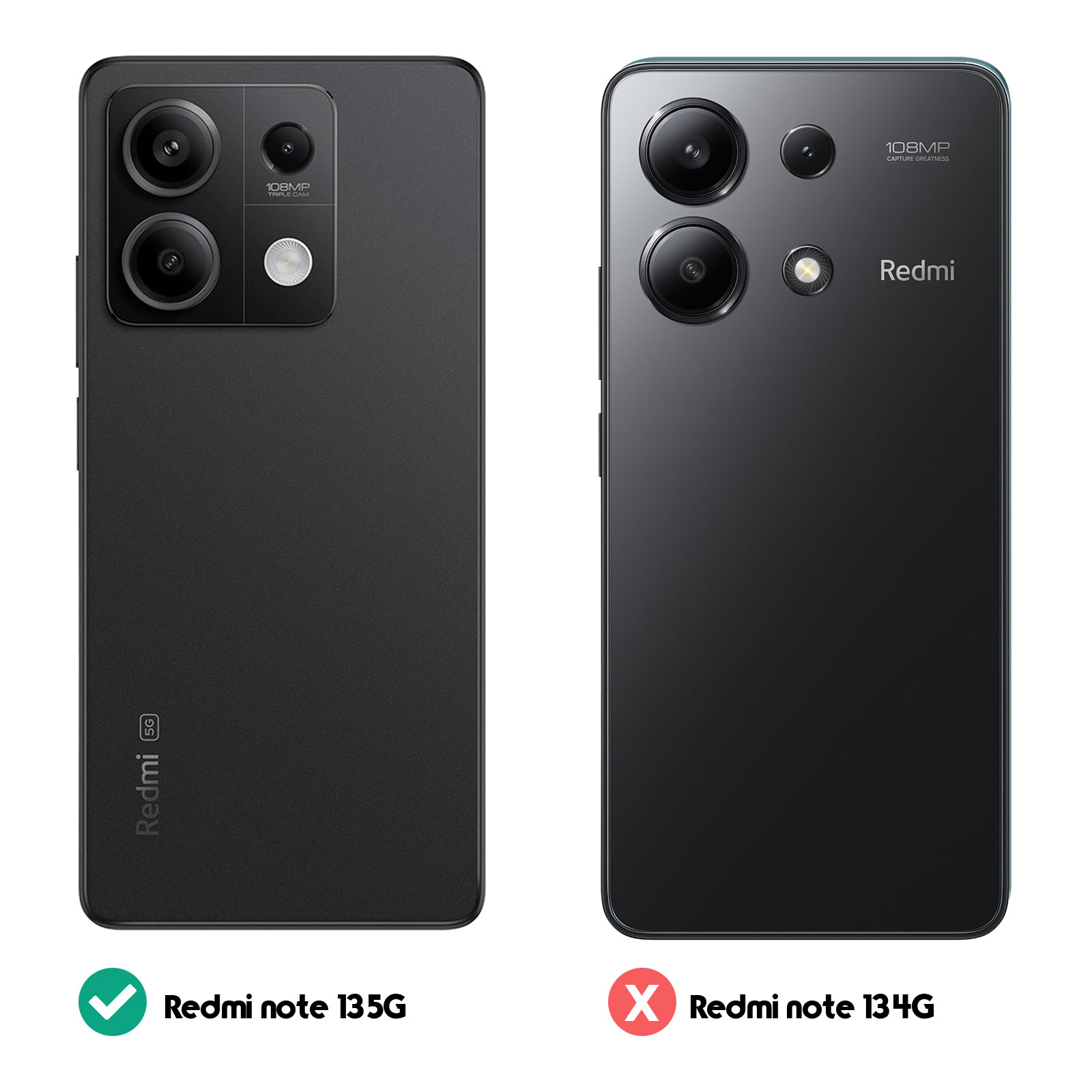 Zwei Telefone, eines schwarz mit Redmi-Logo, das andere schwarz mit Kameraobjektiven.