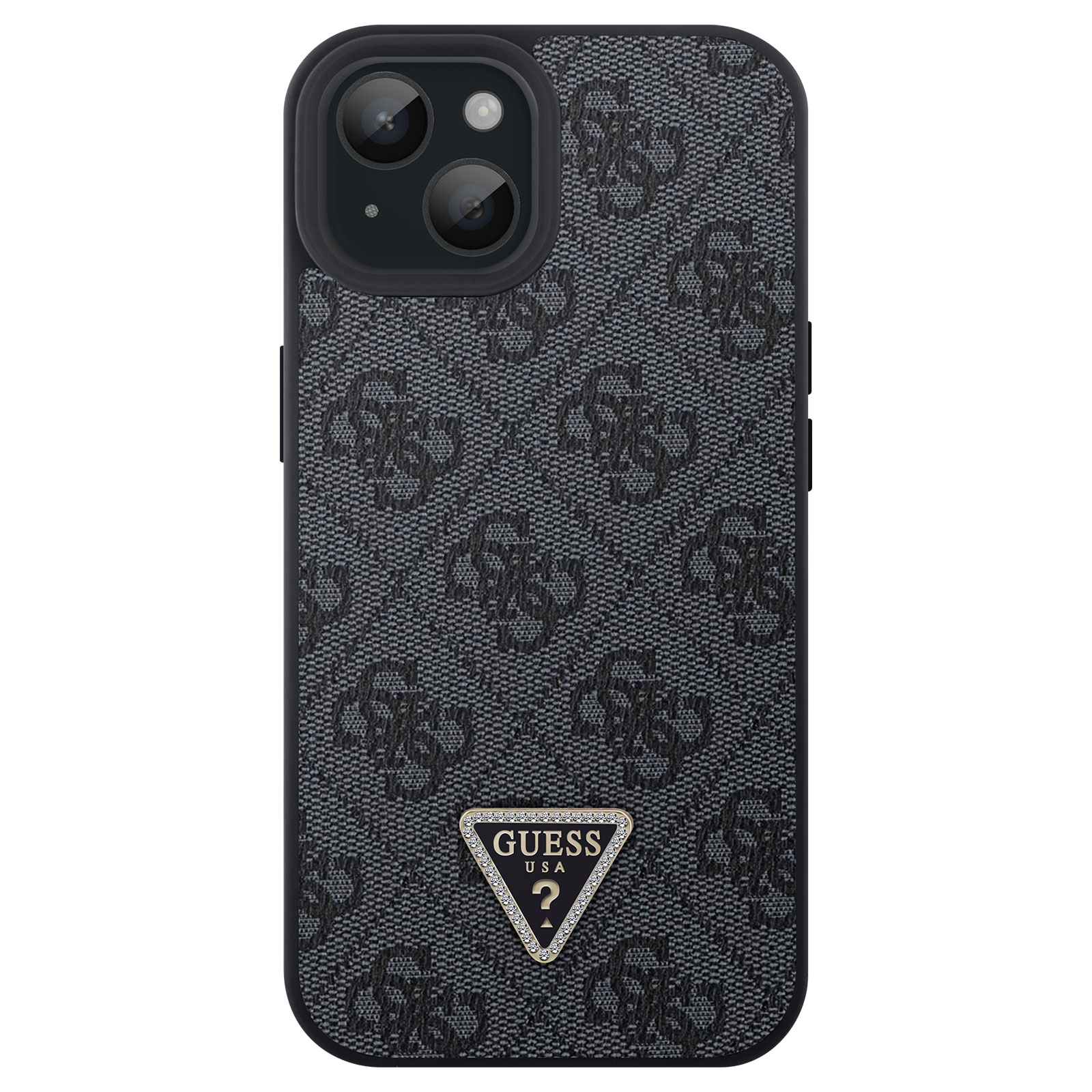 Custodia nera per telefono con motivo e logo Guess.
