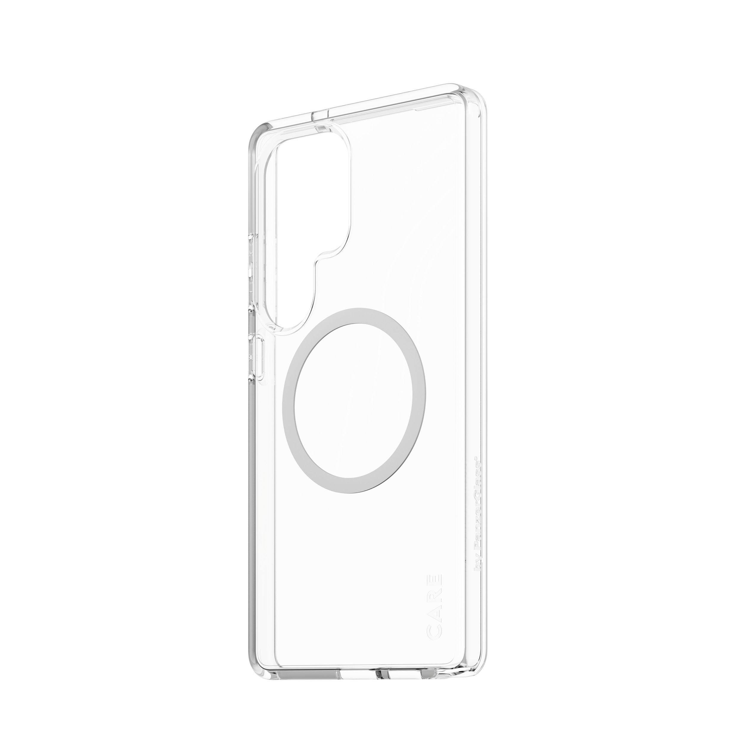 Magsafe halkası olan şeffaf telefon kılıfı. Kılıf şeffaftır.