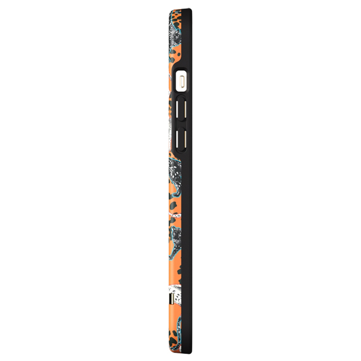 Custodia arancione e nera con un design.
