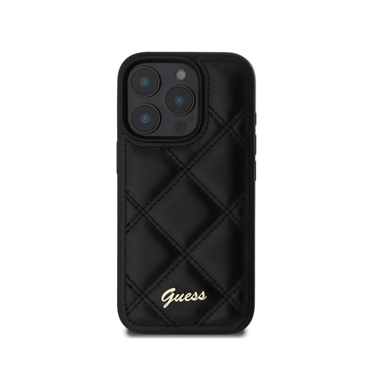 Custodia per telefono nera trapuntata con logo Guess.