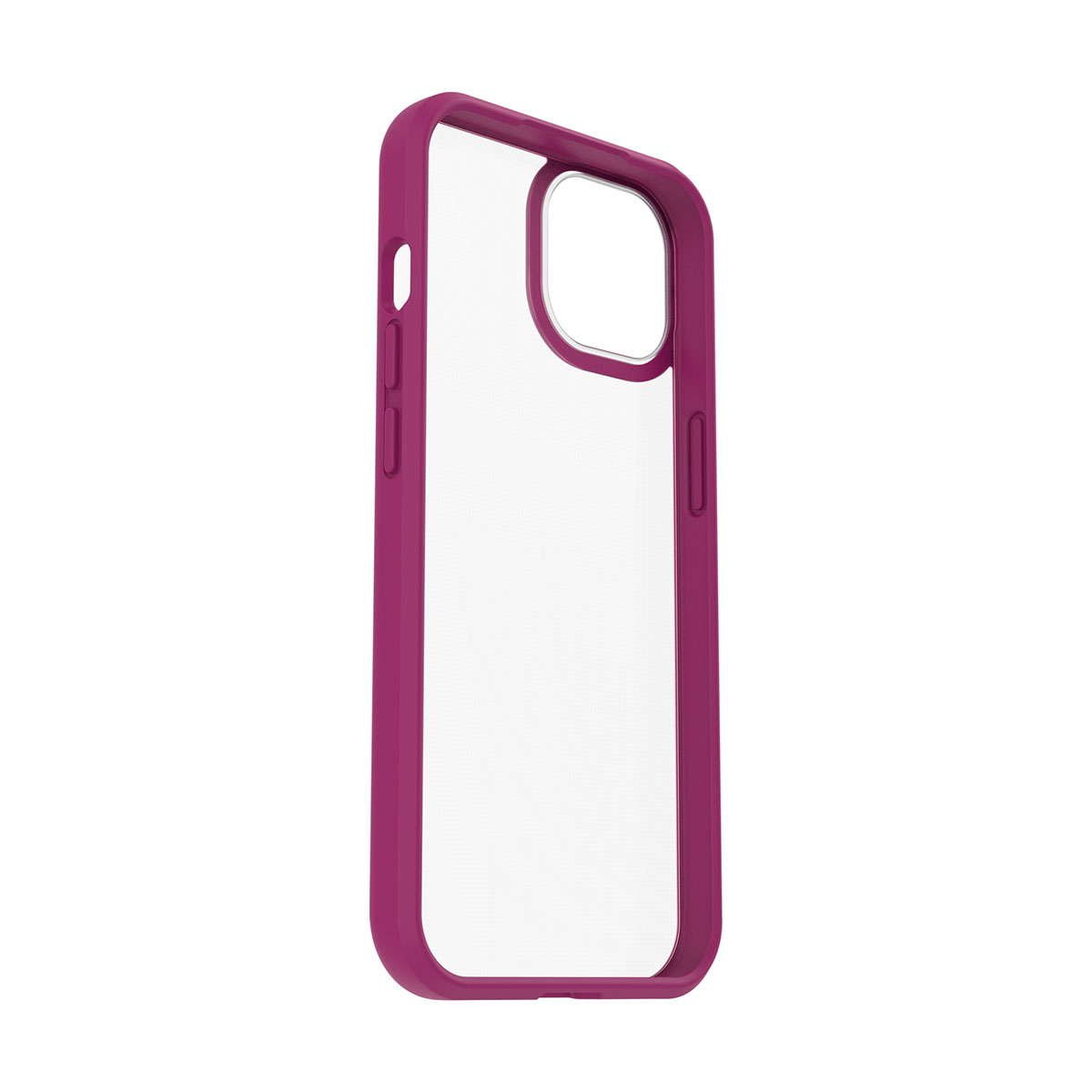 Custodia per telefono viola con area schermo trasparente. La custodia ha una cornice e ritagli per i pulsanti.