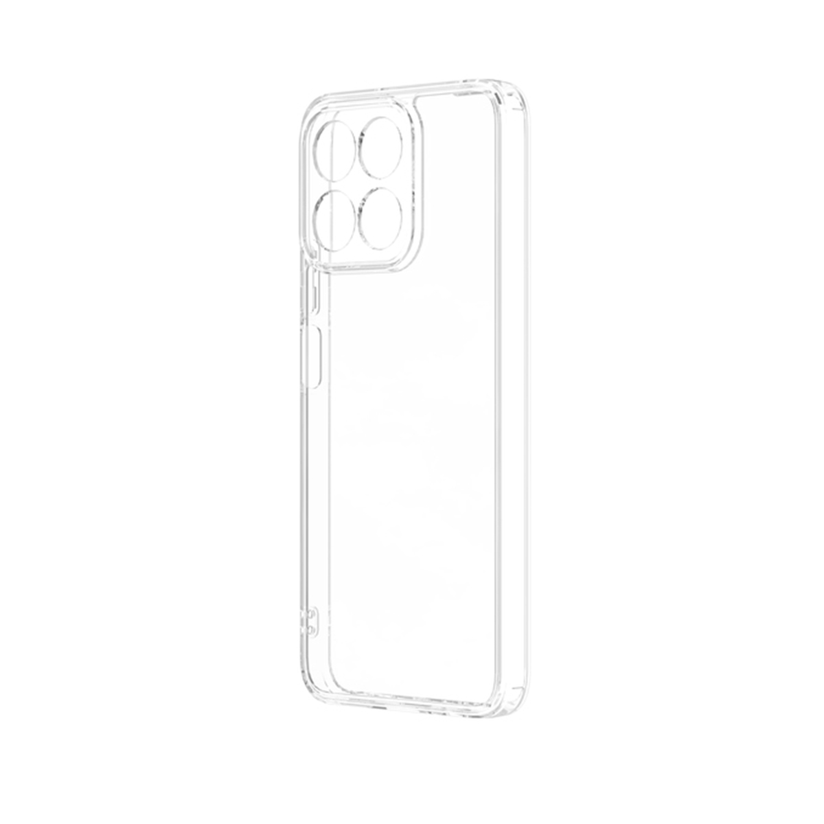 Custodia trasparente per telefono. Ritaglio fotocamera visibile. Design sottile. Plastica trasparente.