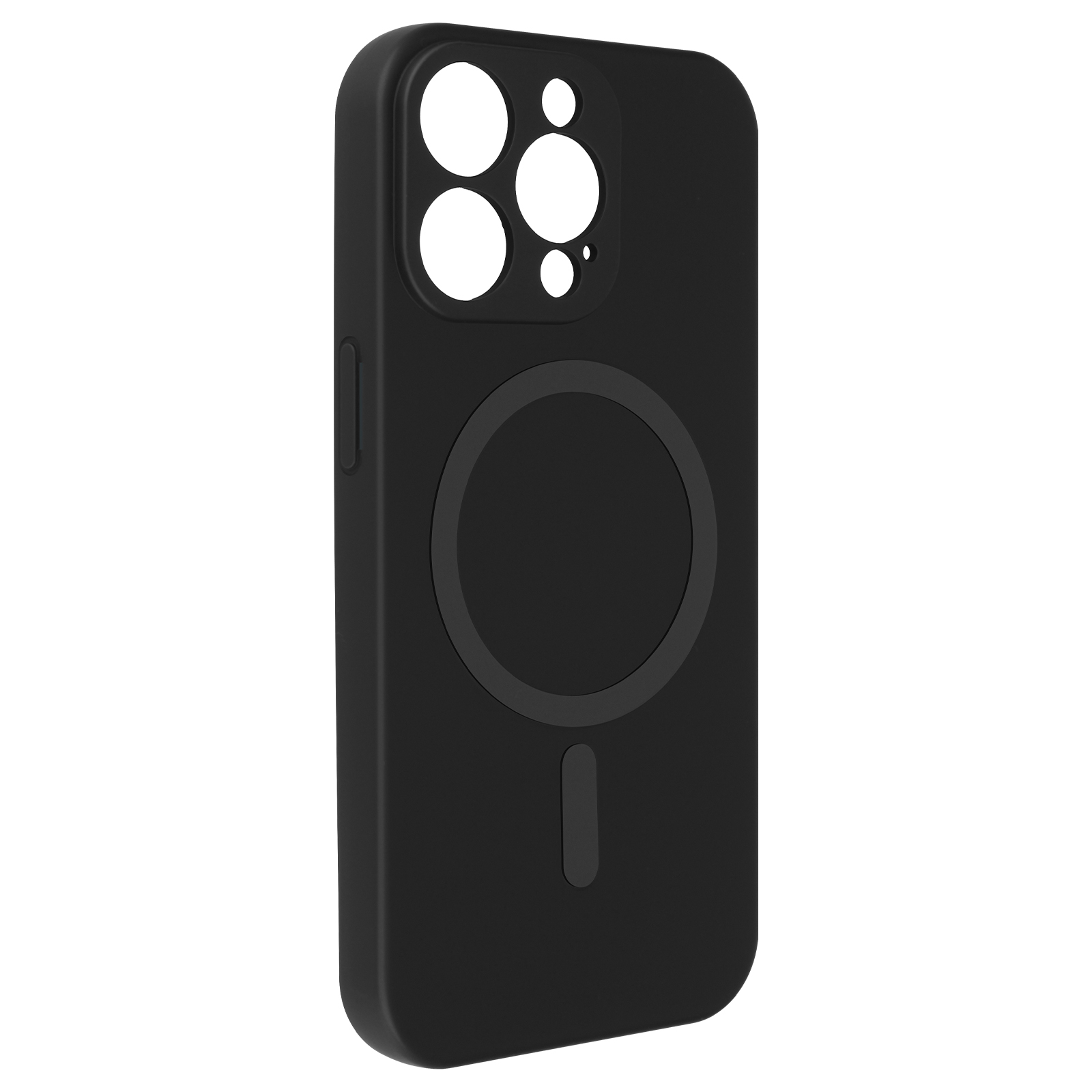 Custodia nera per telefono con elemento magnetico circolare e rettangolare.
