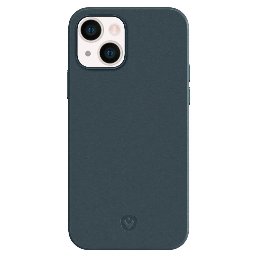 Una custodia per telefono blu scuro. La custodia ha due obiettivi e un logo nella parte inferiore.