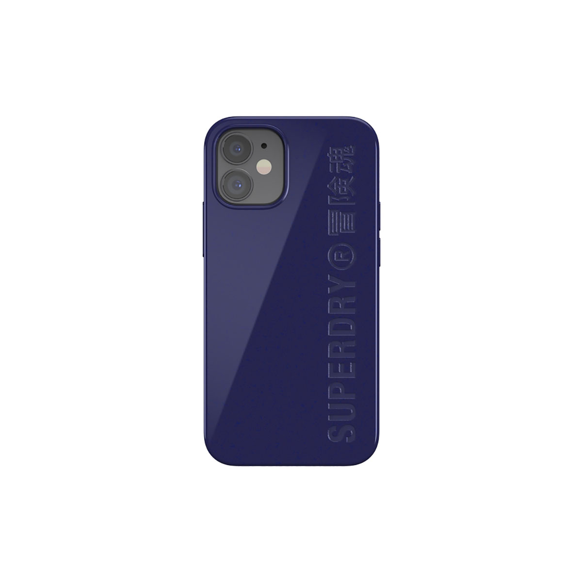 Custodia blu navy con logo Superdry in rilievo.