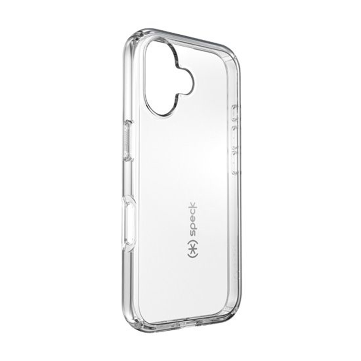 Custodia trasparente per telefono, che mostra il lato del telefono. Design trasparente.