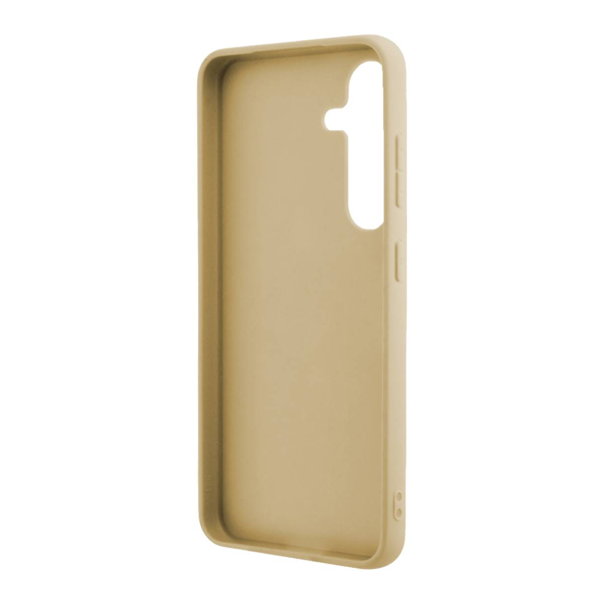 Custodia per telefono beige. La custodia ha un ritaglio nella parte superiore per la fotocamera.