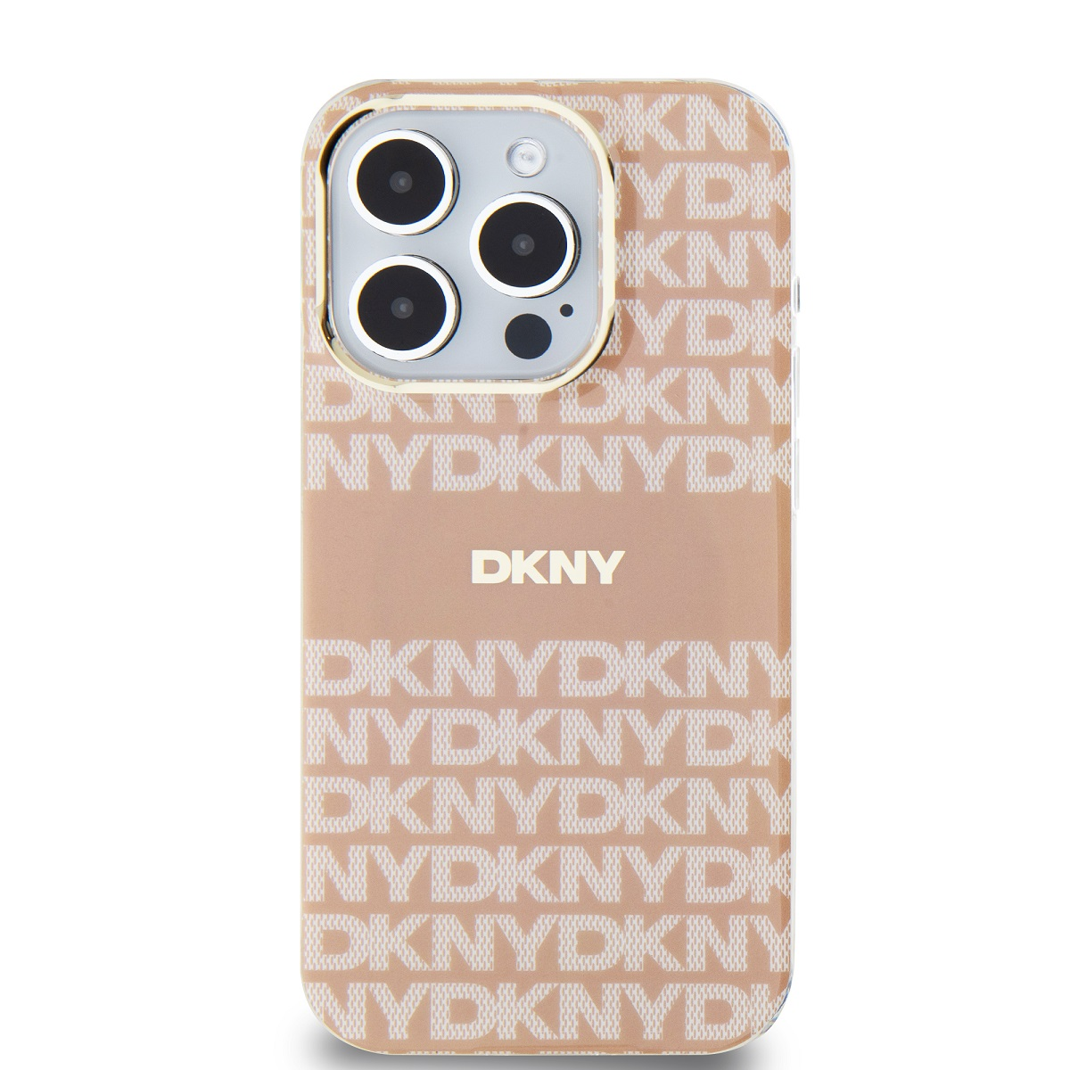 Custodia per telefono con logo DKNY. Custodia color cachi con logo bianco.