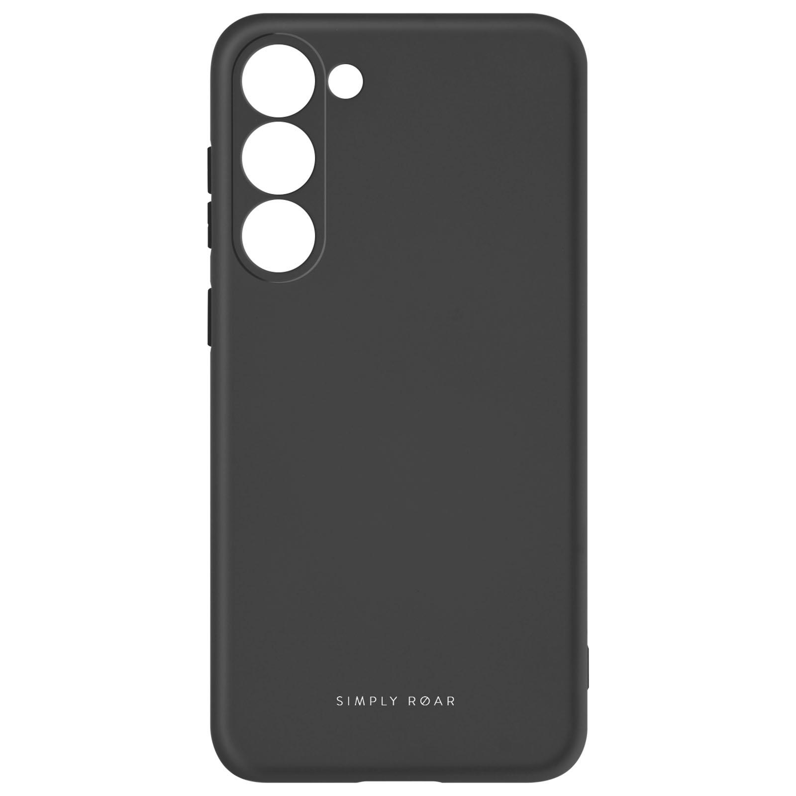Custodia nera per telefono con tre fori per fotocamera e logo Simply Roar.