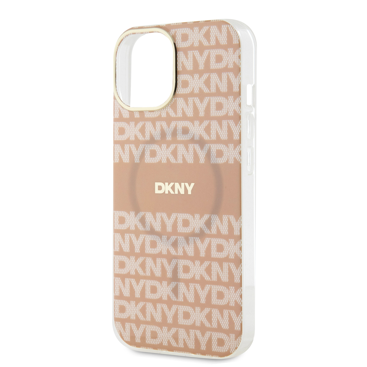 Custodia per telefono con motivo DKNY. Il motivo è una ripetizione di DKNY e NYDKNY.