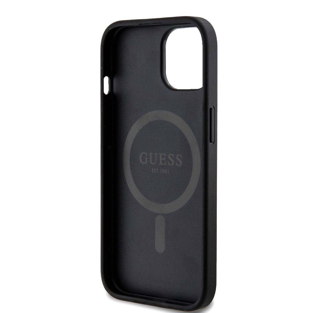 Schwarze Handyhülle mit GUESS-Logo.