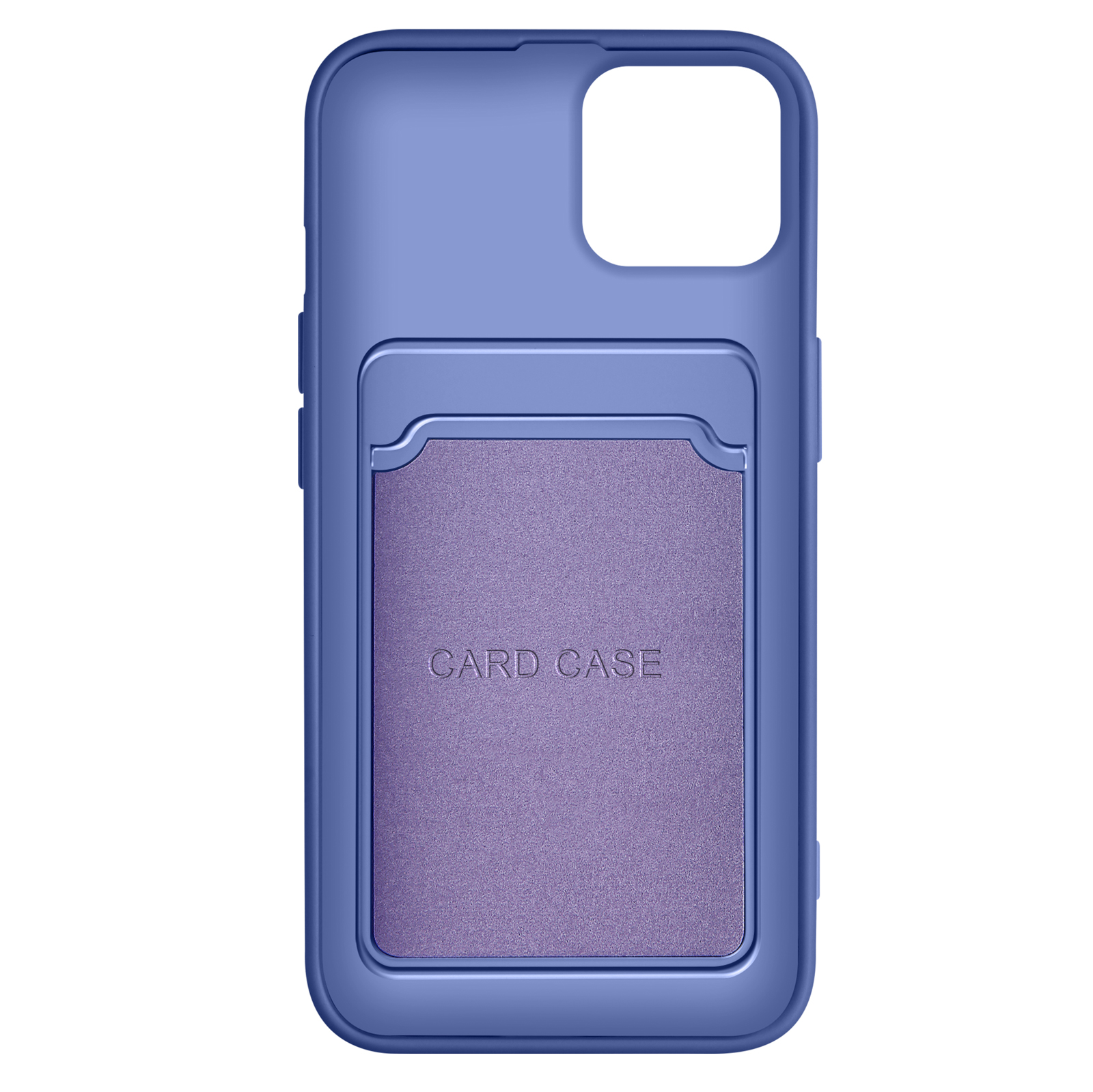 Custodia blu per telefono con porta carte. La custodia ha il testo 'CARD CASE'.