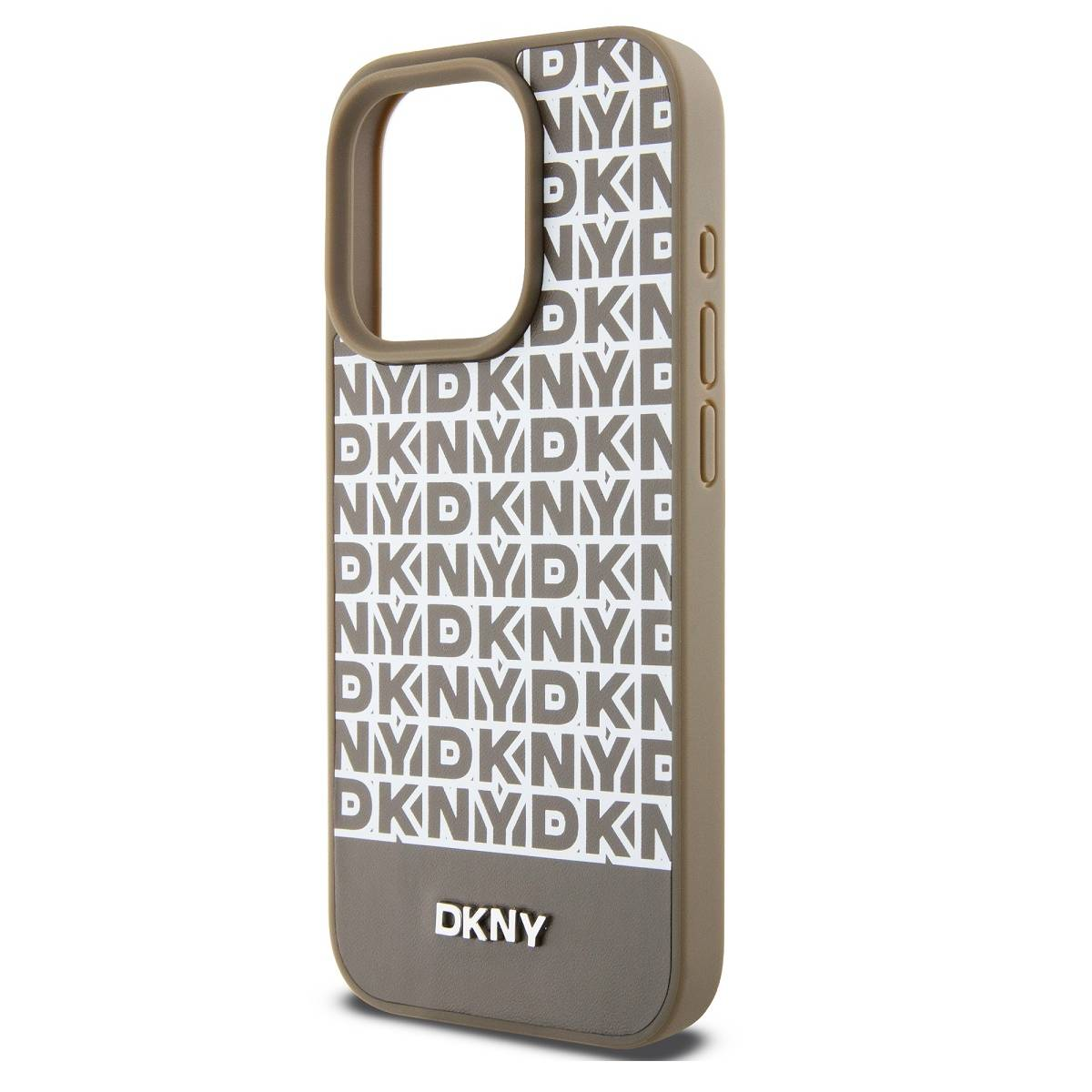 Una custodia con un motivo DKNY ripetuto e il logo DKNY.