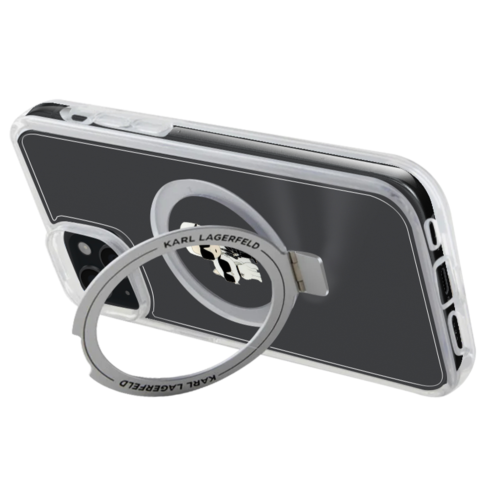 Custodia per telefono con anello. Logo Karl Lagerfeld sull'anello e sul retro.