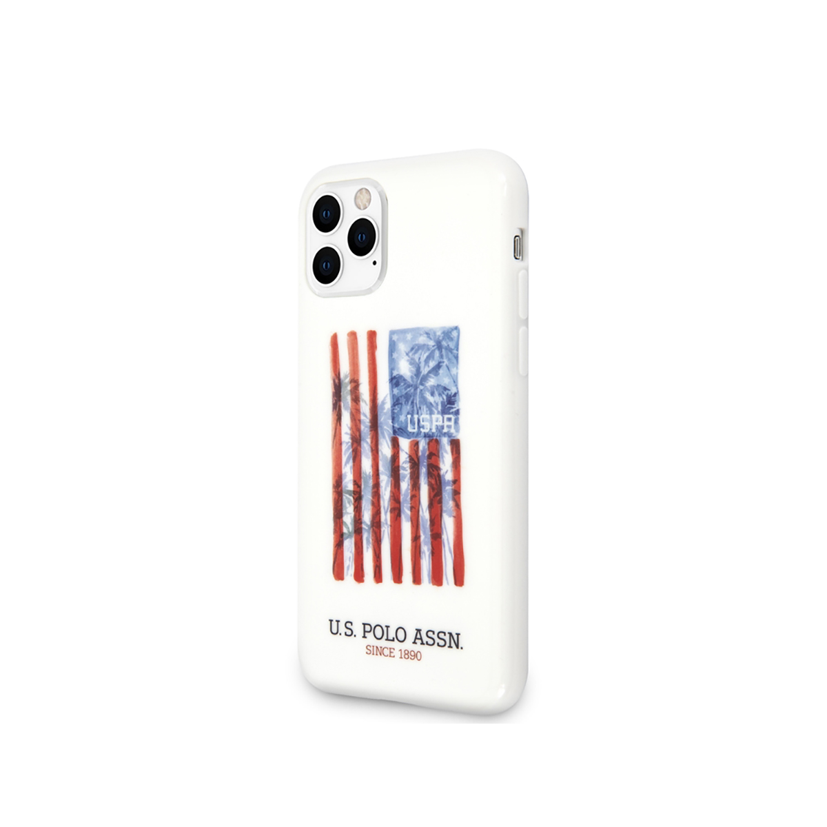 Weiße Handyhülle mit USA-Flaggen-Design und dem Text 'USPA'.