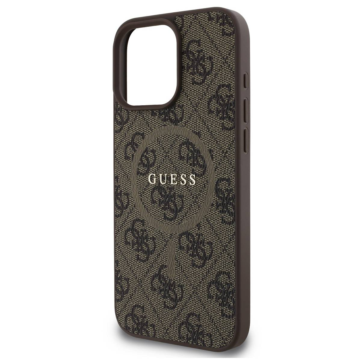 Custodia per telefono con motivo logo Guess. Marrone, con MagSafe circolare.