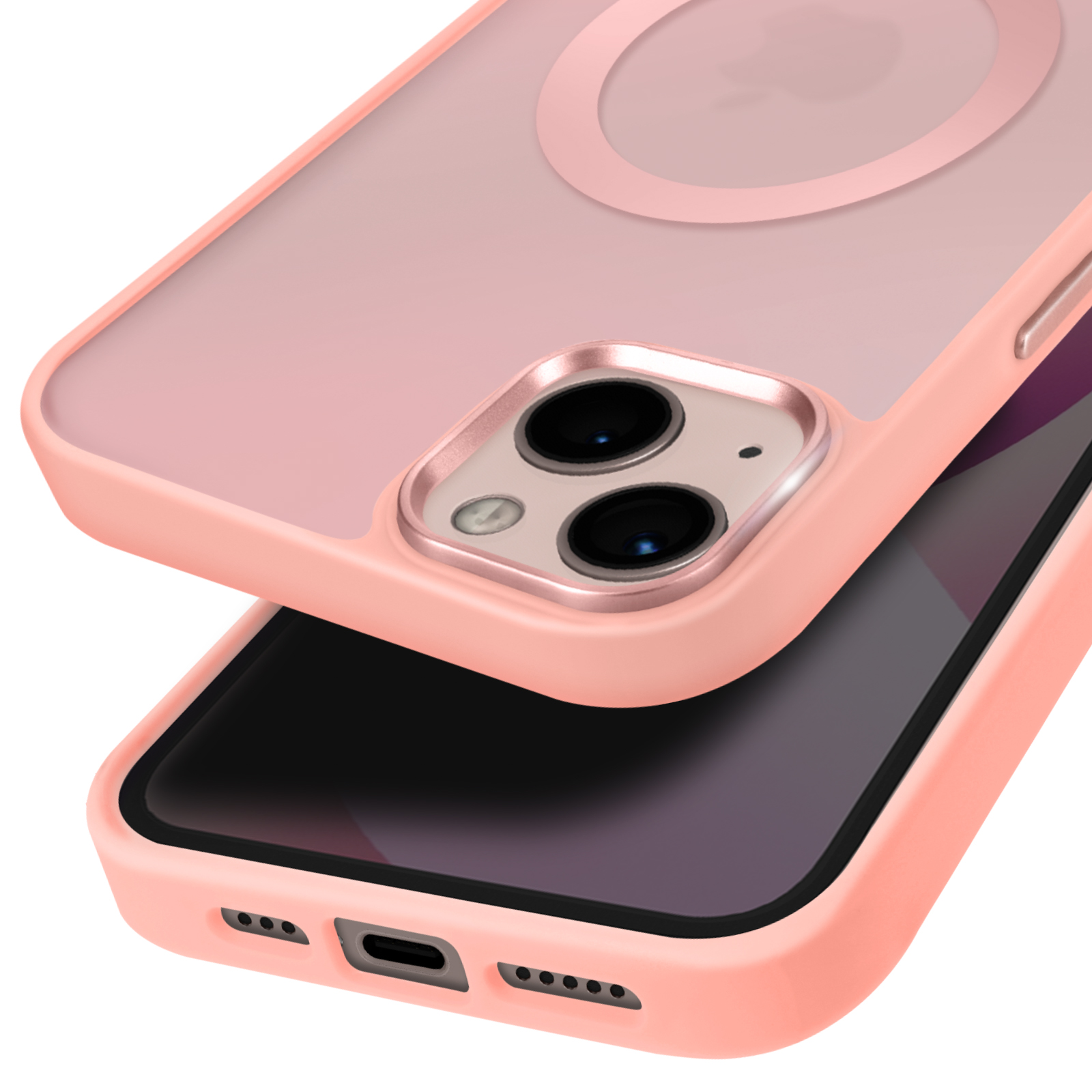 Custodia per telefono rosa con una cornice rosa su uno schermo nero.