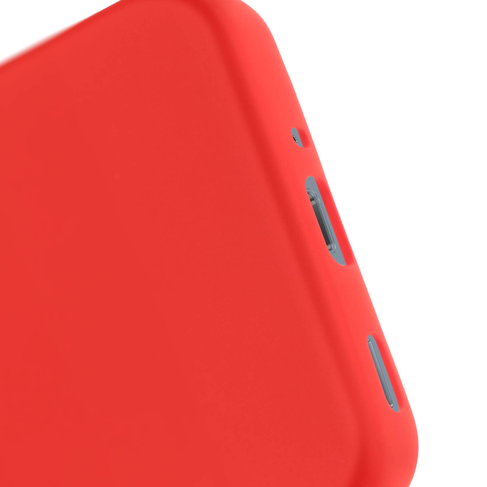 Un primo piano di una custodia per telefono rossa. Lo sfondo è sfocato.