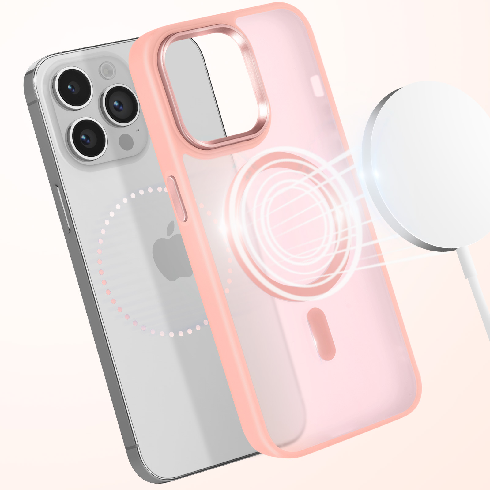 Custodia per telefono rosa con un caricabatterie bianco e telefono.