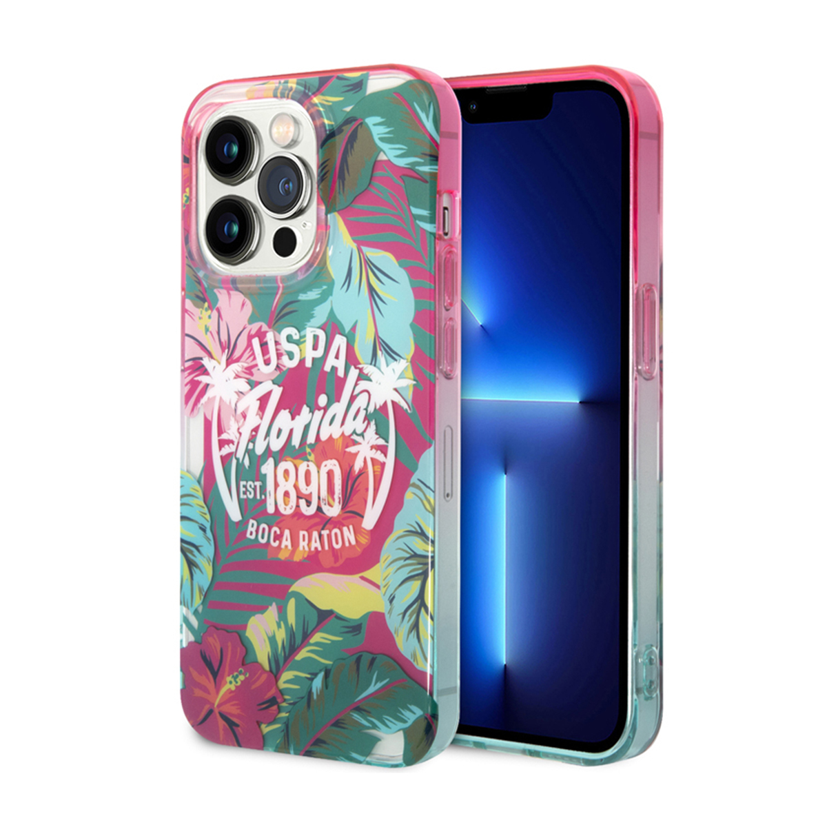 Custodia per telefono con un design floreale e il logo 'USPA Florida'.