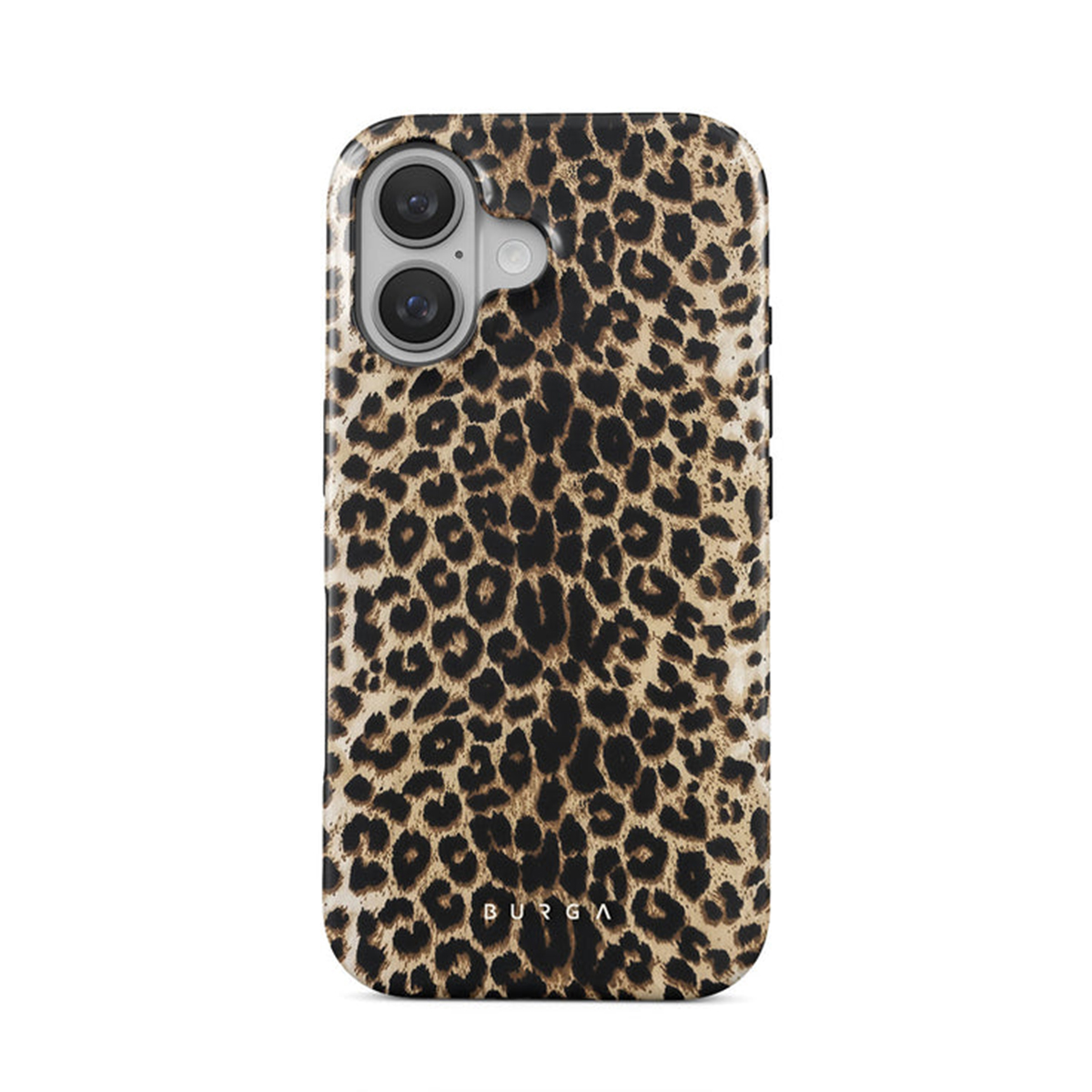 Coque de téléphone à imprimé léopard sur fond blanc. Motif marron et beige.