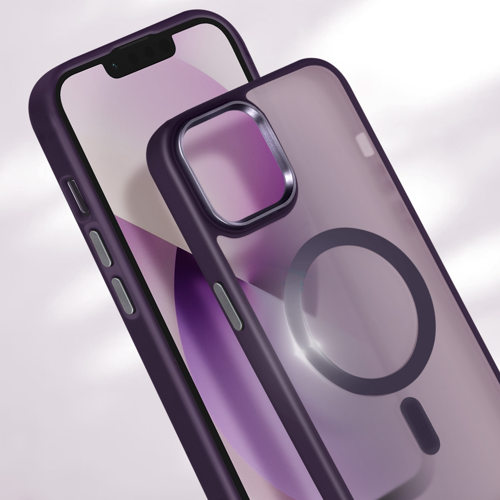 Custodia per telefono viola su un telefono, con lo schermo visibile.