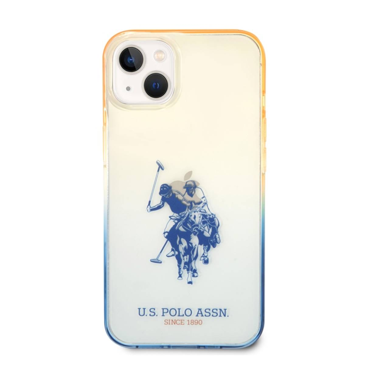 Klare Handyhülle mit U.S. Polo Assn. Logo, Polospieler. Farbverlauf Hintergrund.