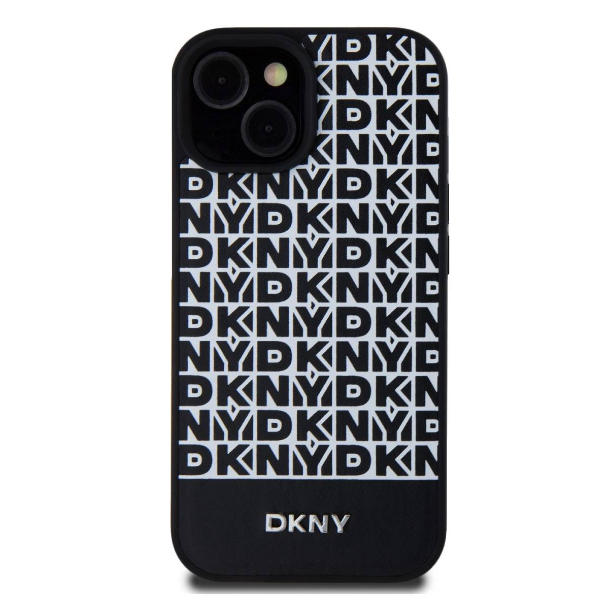 Custodia per telefono DKNY in bianco e nero. La custodia ha il logo DKNY.