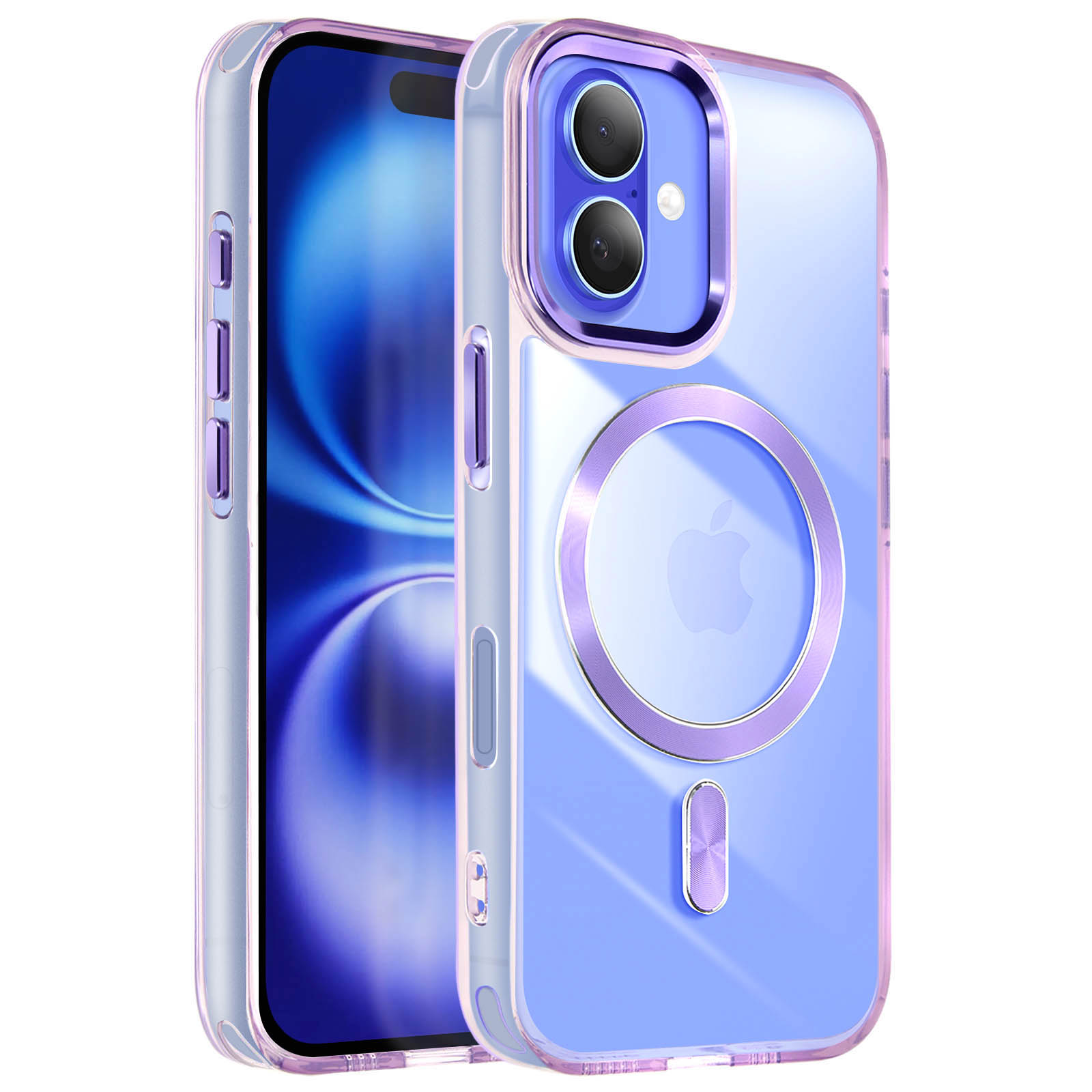 Custodia blu per telefono con anello magnetico e telefono. Il telefono ha uno schermo visibile.