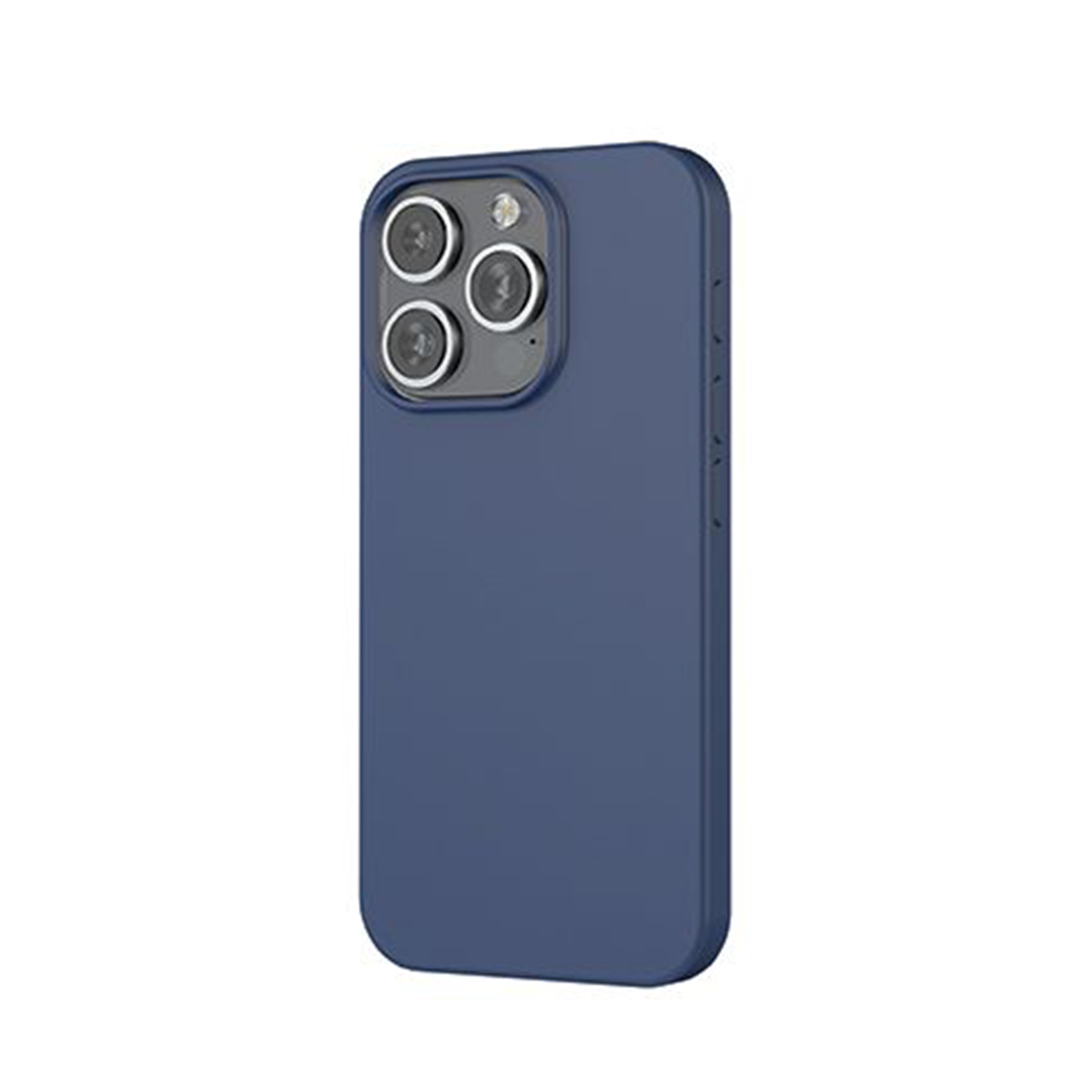 Custodia blu scuro per telefono con tre obiettivi fotografici.