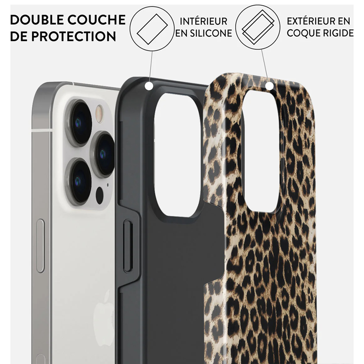 Telefoonhoesje met luipaardprint. Bescherming met dubbele laag.