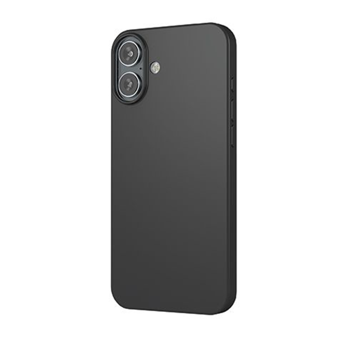 Custodia nera per telefono con due lenti della fotocamera su sfondo nero.
