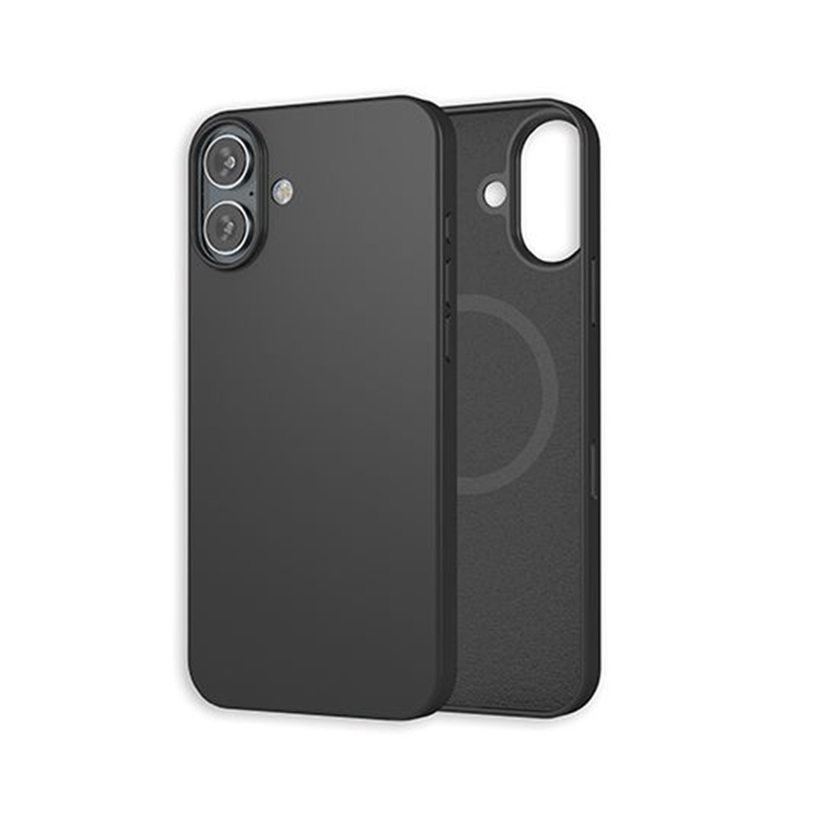 Custodia nera con retro nero. Il telefono nella custodia è visibile.