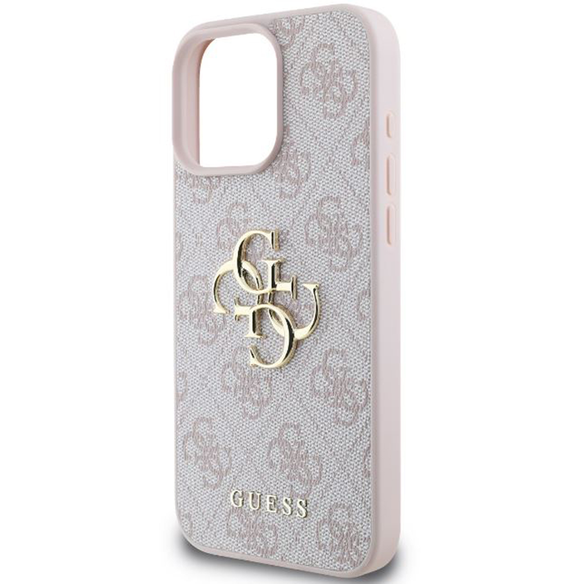 Guess-Handyhülle, rosa mit Logo und Muster.