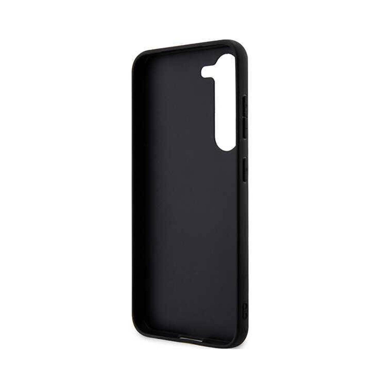Custodia nera per telefono con un singolo ritaglio per la fotocamera.
