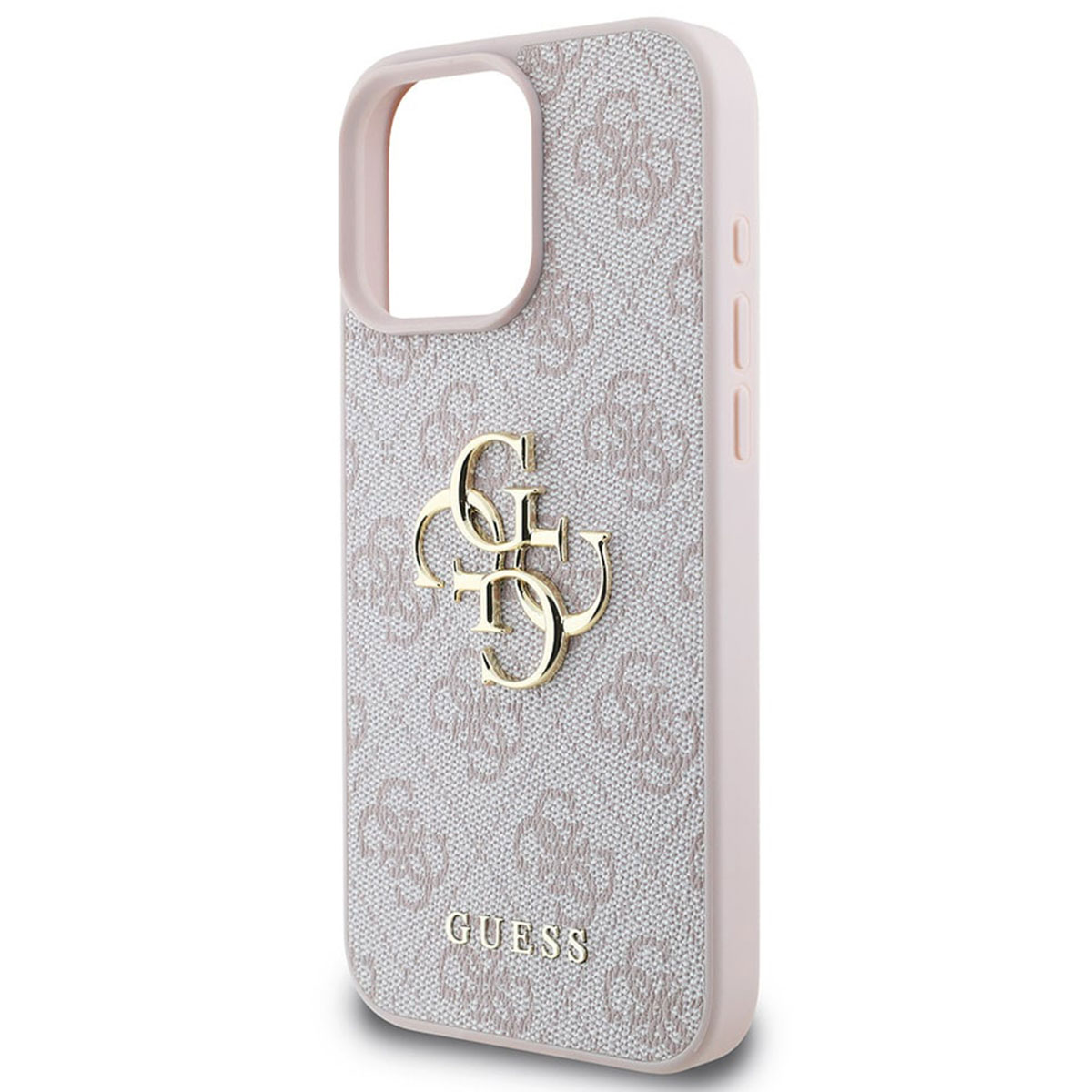 Rosa-weißes Guess-Handycase mit Logo. Das Handycase befindet sich auf weißem Hintergrund.