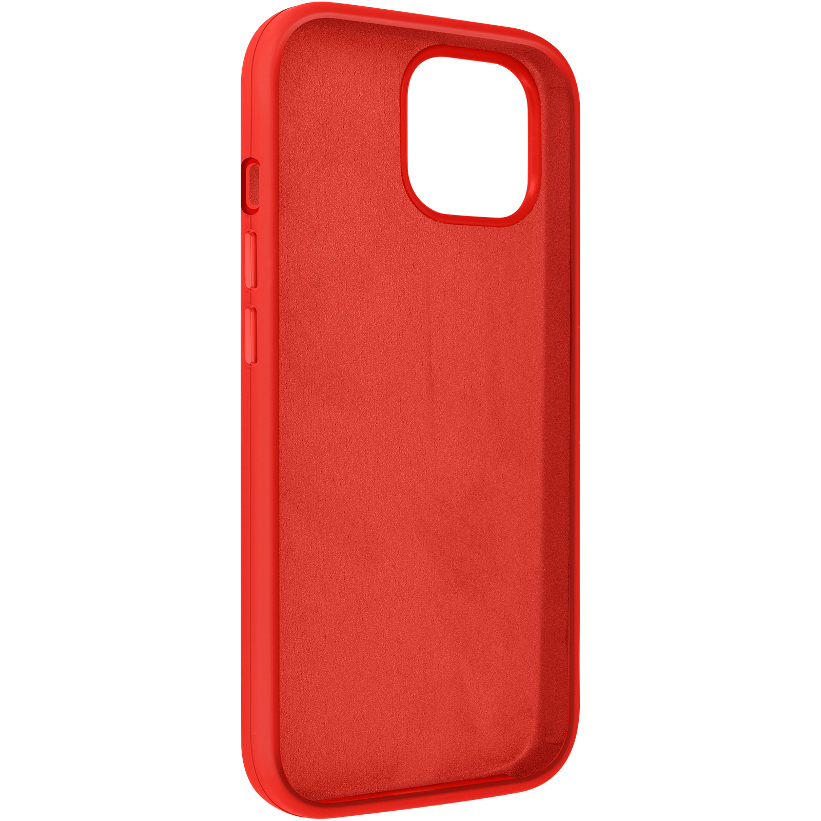 Custodia per telefono rossa. Vista interna, che mostra la superficie interna della custodia.